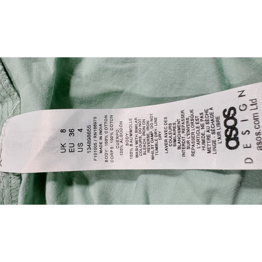ASOS DESIGN Smocked Waist Tiered Cotton Maxi Boho Peasant Dress Sage Green US 4 - Picture 9 of 10